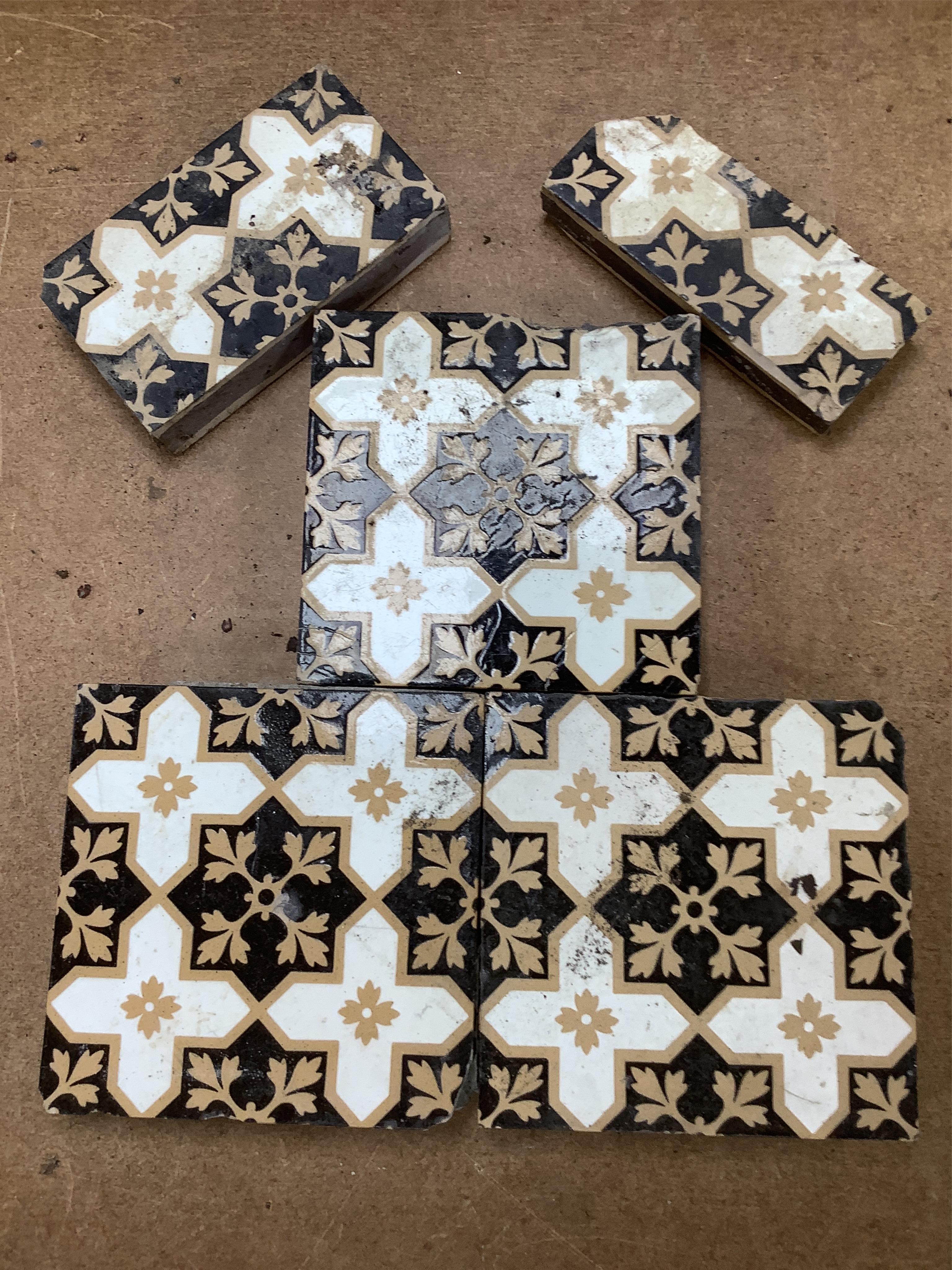 A collection of various tiles to include Minton style and a framed Chinese circular plaque